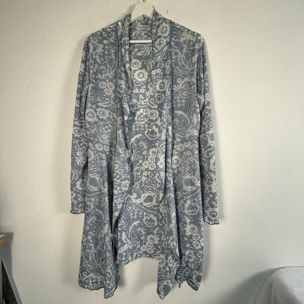 Vine Street Women’s XL Floral Duster Cardigan Blue White Open Front Sweater